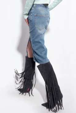 Jupes|PINKO Jupe Mi-Longue En Denim Avec Ceinture Delavage Clair