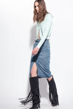 Jupes|PINKO Jupe Mi-Longue En Denim Avec Ceinture Delavage Clair