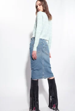 Jupes|PINKO Jupe Mi-Longue En Denim Avec Ceinture Delavage Clair