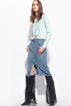 Jupes|PINKO Jupe Mi-Longue En Denim Avec Ceinture Delavage Clair