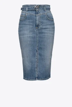 Jupes|PINKO Jupe Mi-Longue En Denim Avec Ceinture Delavage Clair