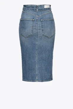 Jupes|PINKO Jupe Mi-Longue En Denim Avec Ceinture Delavage Clair
