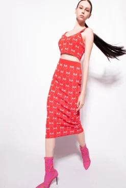 Jupes|PINKO Jupe Mi-Longue En Jacquard Monogram Rouge/Rose