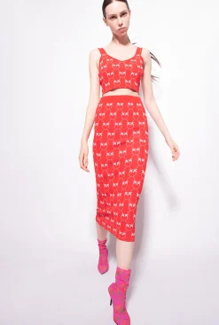 Jupes|PINKO Jupe Mi-Longue En Jacquard Monogram Rouge/Rose