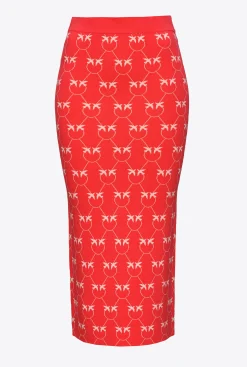 Jupes|PINKO Jupe Mi-Longue En Jacquard Monogram Rouge/Rose