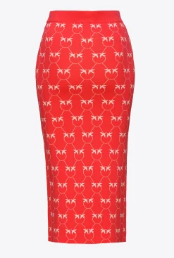 Jupes|PINKO Jupe Mi-Longue En Jacquard Monogram Rouge/Rose