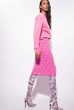 Jupes|PINKO Jupe Mi-Longue En Jacquard Monogram Fuchsia/Rose
