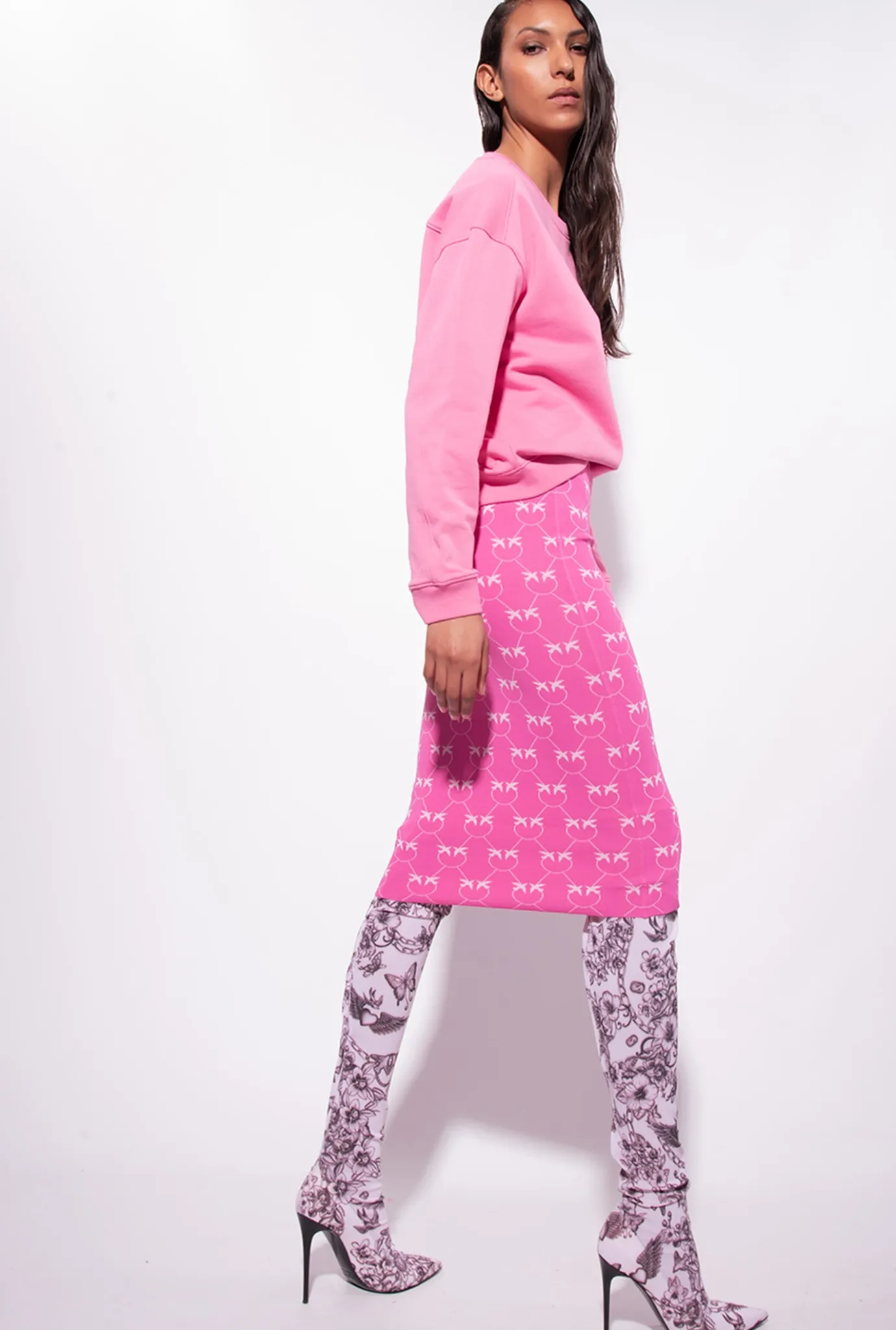 Jupes|PINKO Jupe Mi-Longue En Jacquard Monogram Fuchsia/Rose