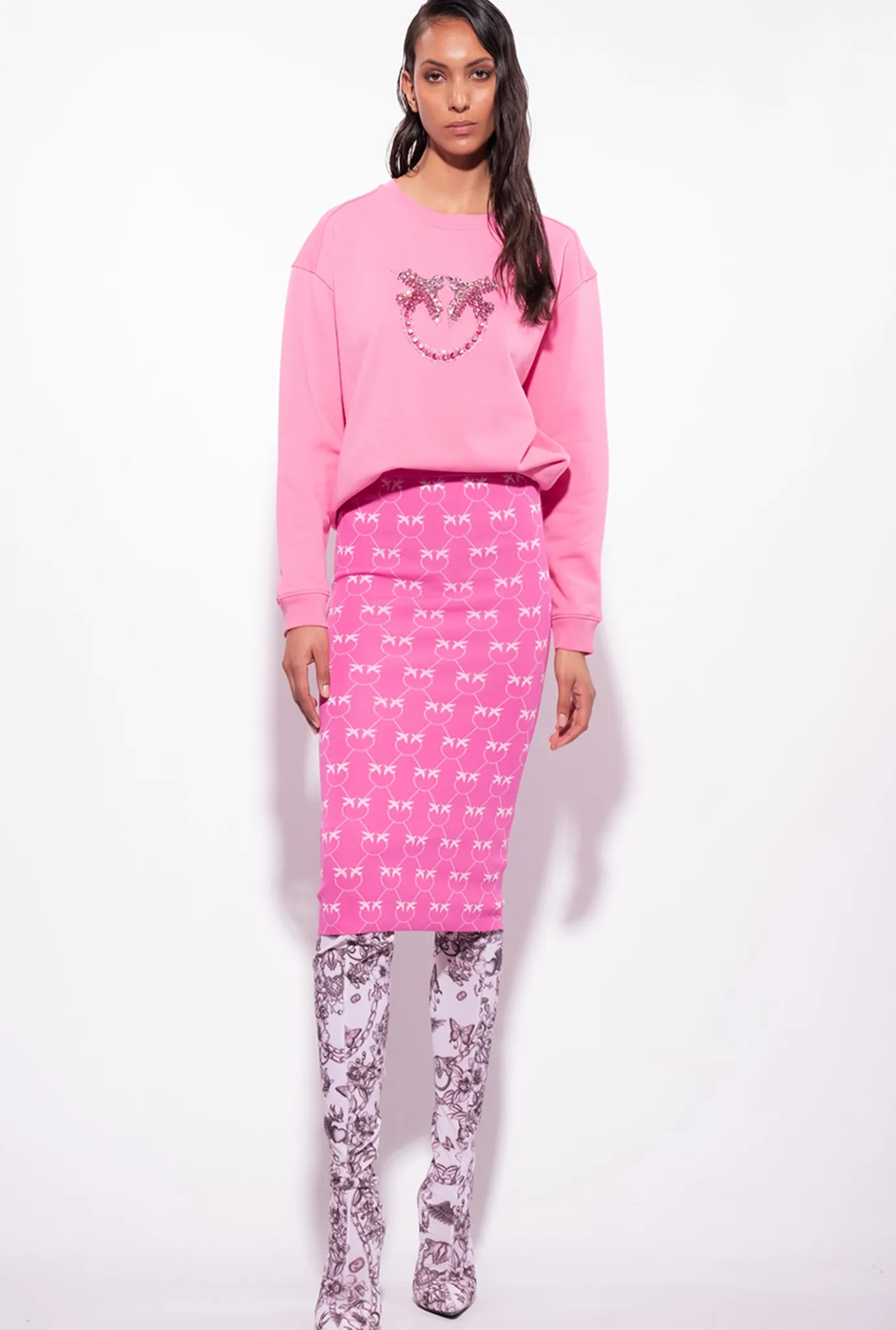 Jupes|PINKO Jupe Mi-Longue En Jacquard Monogram Fuchsia/Rose