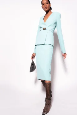 Jupes|PINKO Jupe Mi-Longue Fendue Bleu Nil