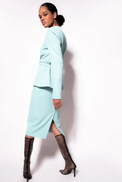 Jupes|PINKO Jupe Mi-Longue Fendue Bleu Nil