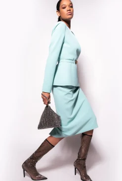 Jupes|PINKO Jupe Mi-Longue Fendue Bleu Nil