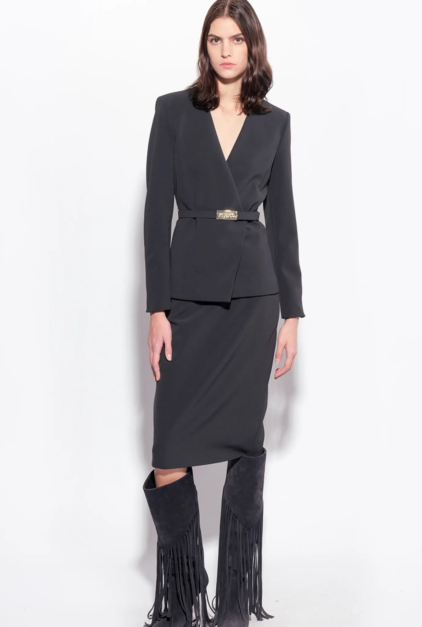Jupes|PINKO Jupe Mi-Longue Fendue Noir Limousine