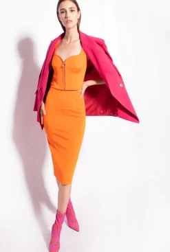 Jupes|PINKO Jupe Mi-Longue Fendue Orange Vibrant