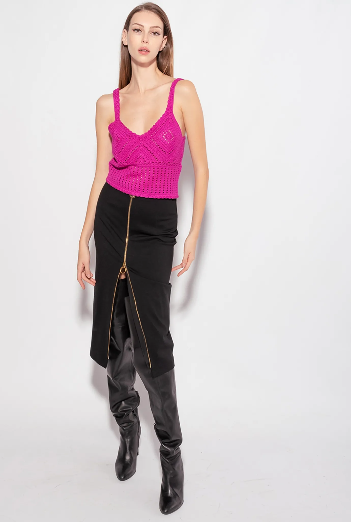 Jupes|PINKO Jupe Mi-Longue Zippee Noir Limousine