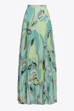 Jupes|PINKO Jupe Plissee A Imprime Fleuri Multicolore - Vert D'Eau/Beige