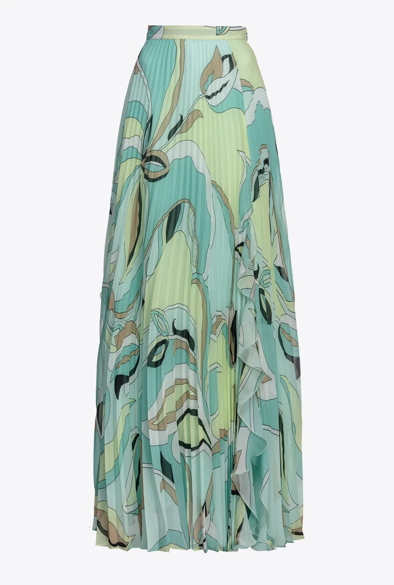 Jupes|PINKO Jupe Plissee A Imprime Fleuri Multicolore - Vert D'Eau/Beige