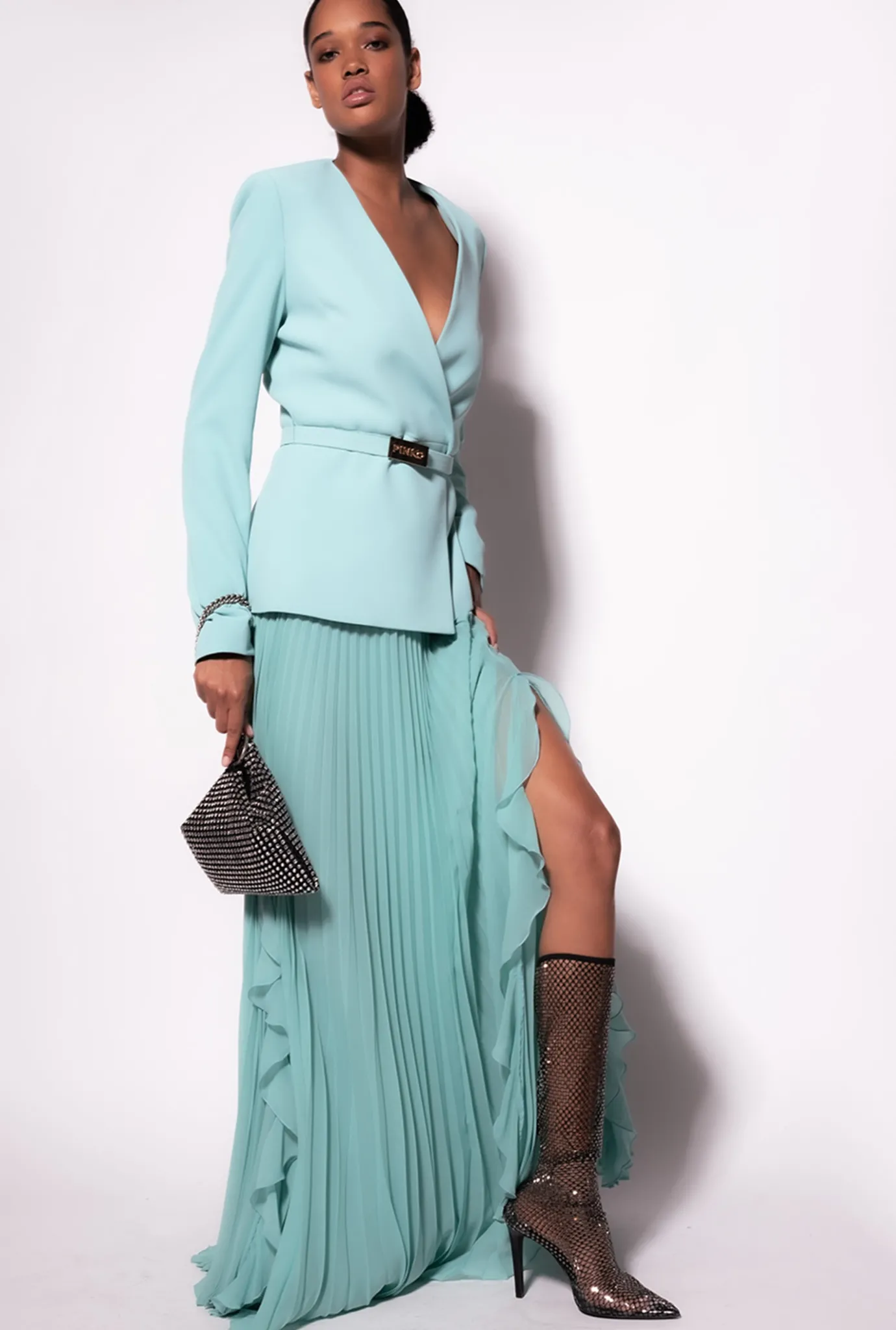Jupes|PINKO Jupe Plissee En Mousseline Bleu Nil
