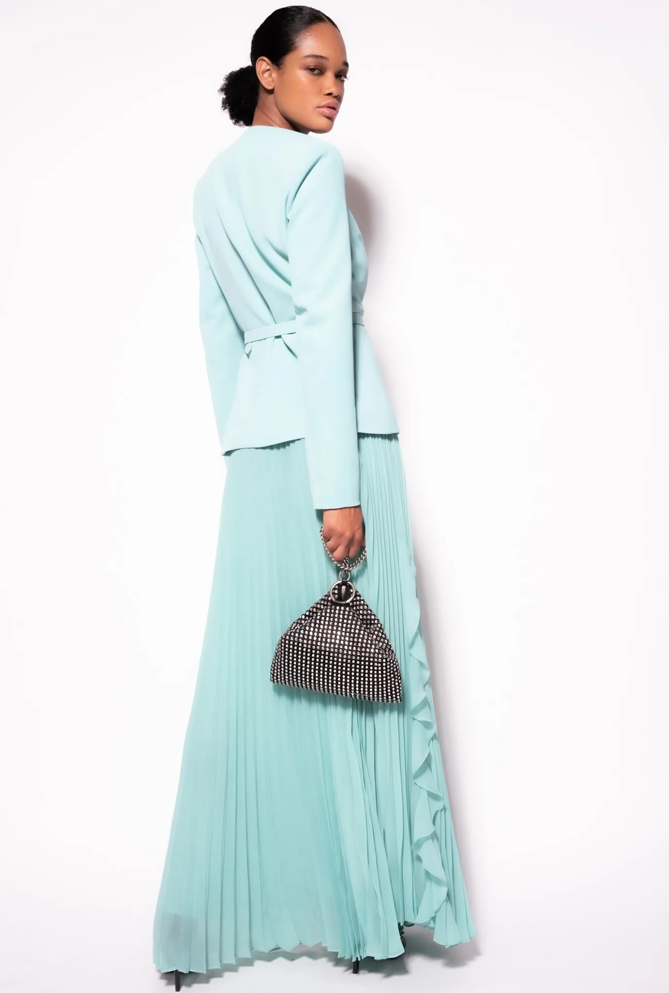 Jupes|PINKO Jupe Plissee En Mousseline Bleu Nil