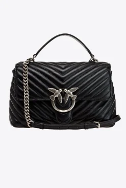 Sacs À Main|PINKO Lady Love Bag Puff Chevron Noir-Vieil Argent