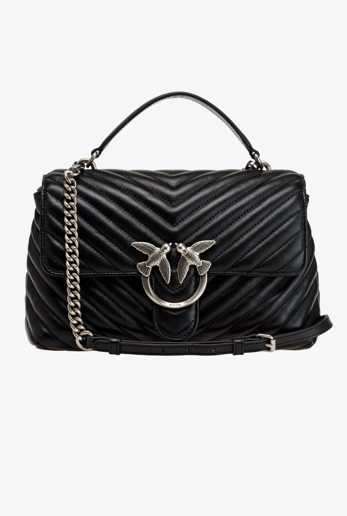 Sacs À Main|PINKO Lady Love Bag Puff Chevron Noir-Vieil Argent
