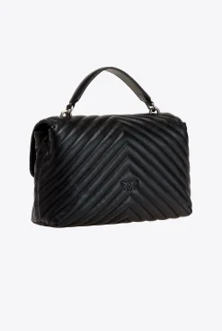 Sacs À Main|PINKO Lady Love Bag Puff Chevron Noir-Vieil Argent