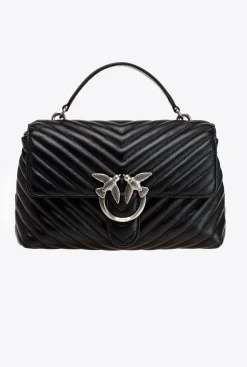 Sacs À Main|PINKO Lady Love Bag Puff Chevron Noir-Vieil Argent