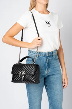Sacs À Main|PINKO Lady Love Bag Puff Chevron Noir-Vieil Argent