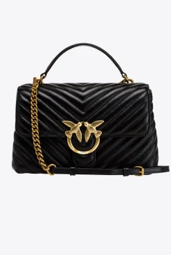Sacs À Main|PINKO Lady Love Bag Puff Chevron Noir-Vieil Or
