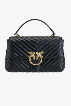 Sacs À Main|PINKO Lady Love Bag Puff Chevron Noir-Vieil Or