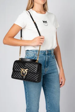 Sacs À Main|PINKO Lady Love Bag Puff Chevron Noir-Vieil Or