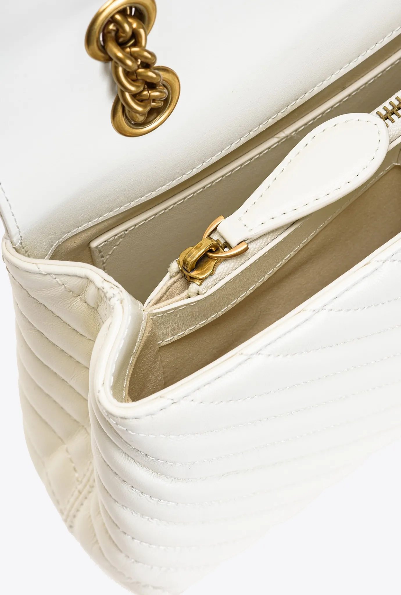 Sacs Portés Épaule|PINKO Lady Love Bag Puff V Quilt Blanc+Blanc-Or Antique