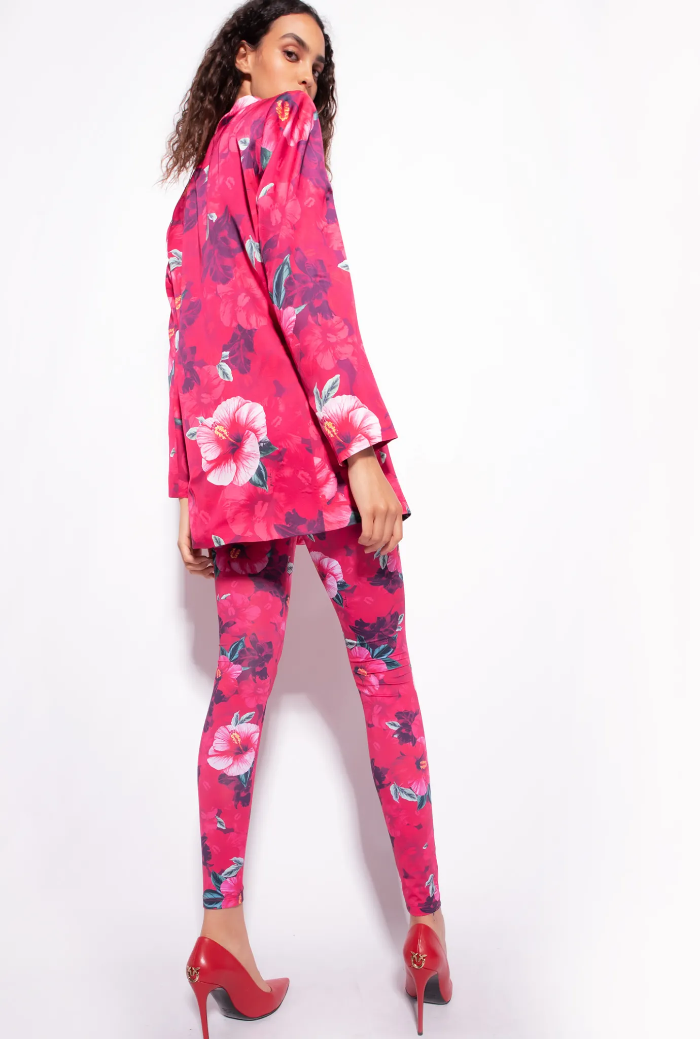 Tailleurs Et Ensembles|PINKO Legging A Imprime Hibiscus Multi.Fuchsia/Rose