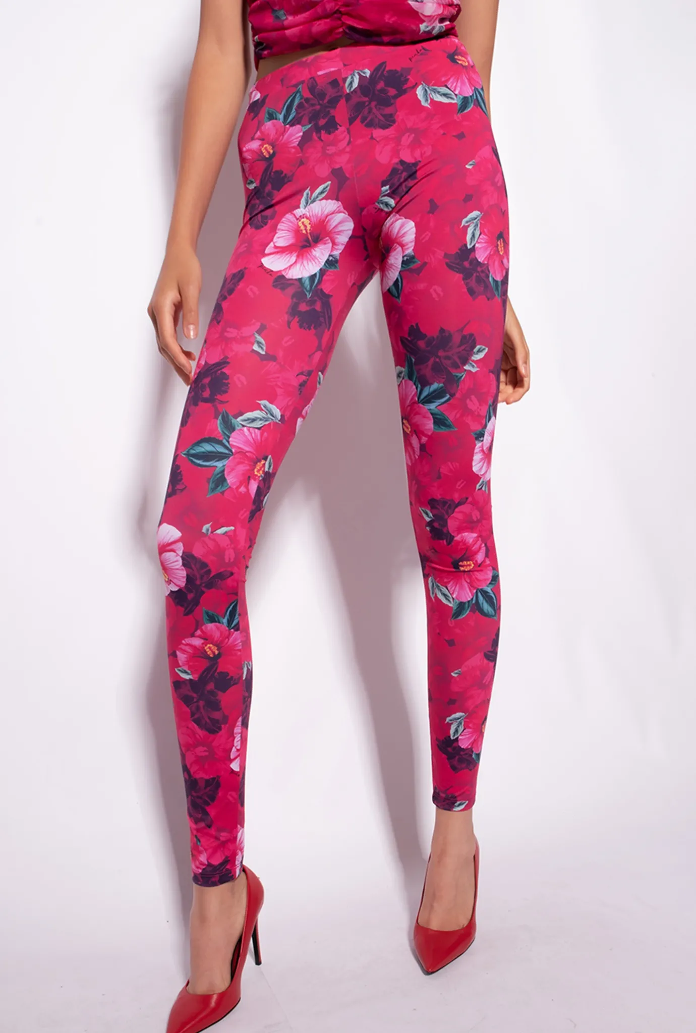 Tailleurs Et Ensembles|PINKO Legging A Imprime Hibiscus Multi.Fuchsia/Rose