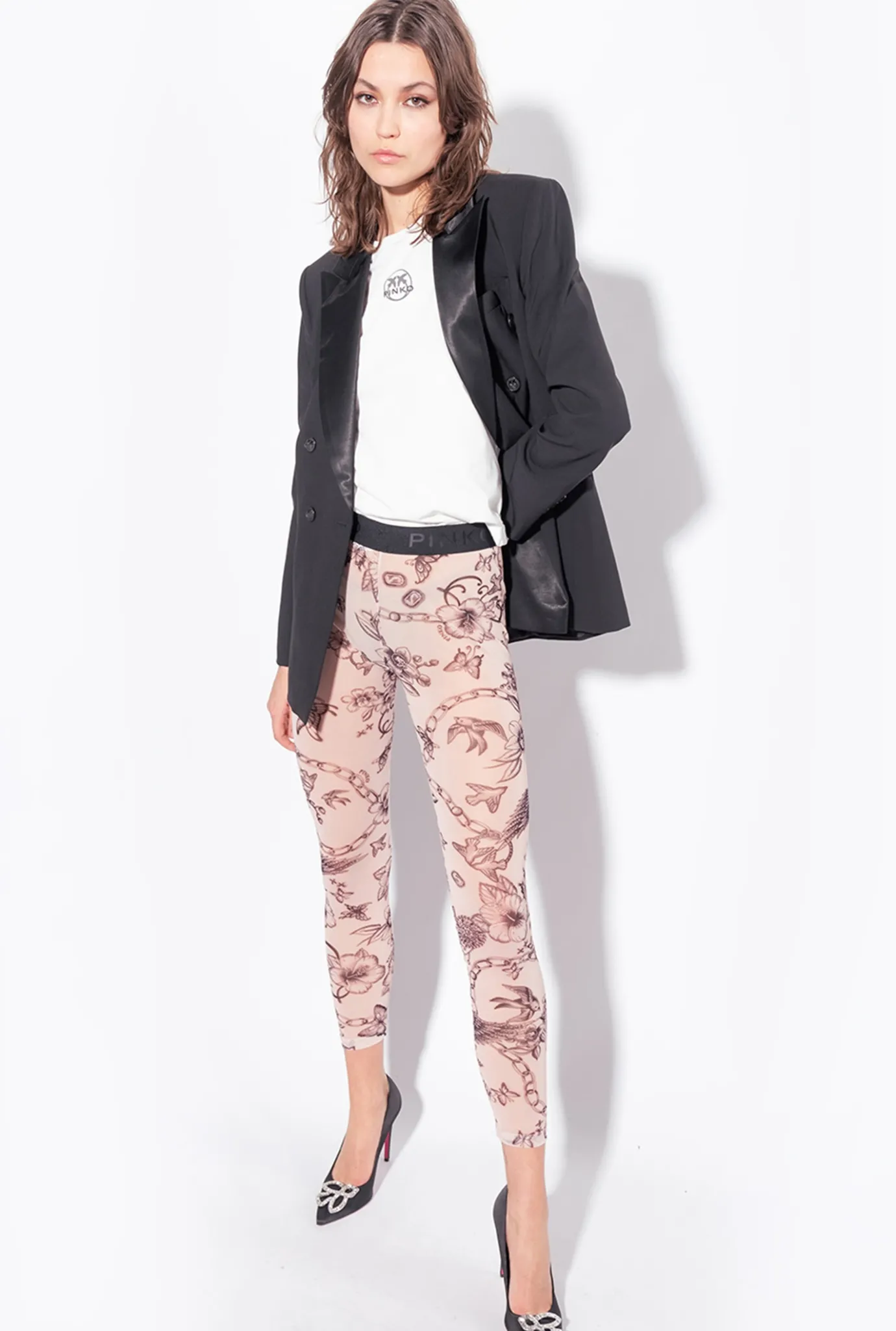 Pantalons|PINKO Leggings A Imprime Tatouage Chair/Noir