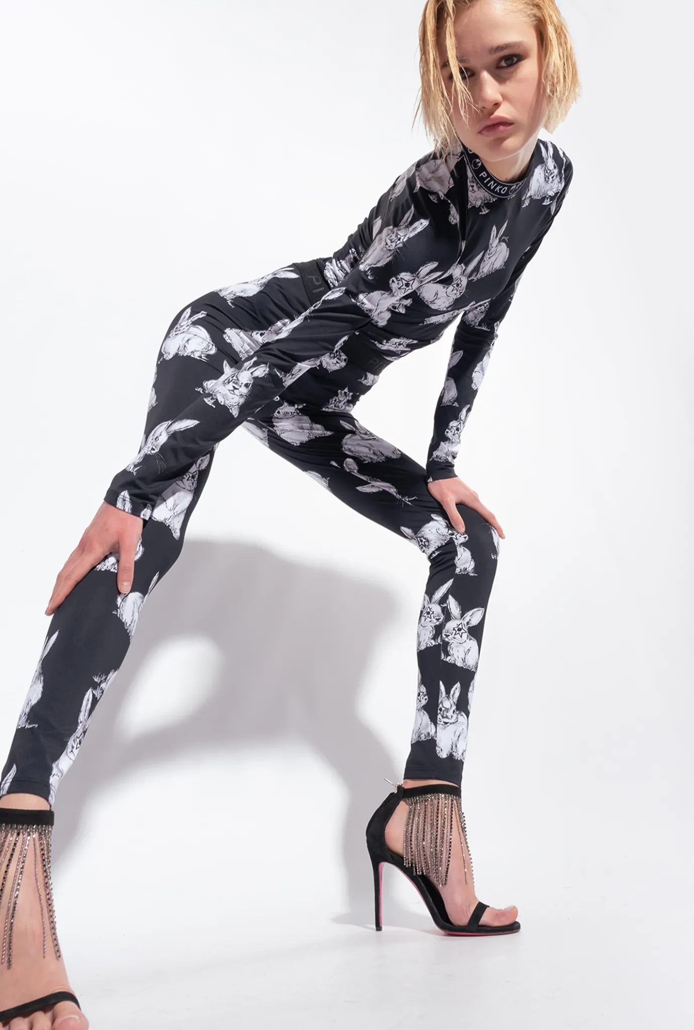Tailleurs Et Ensembles|PINKO Leggings A Lapins Noir/Gris/Blanc