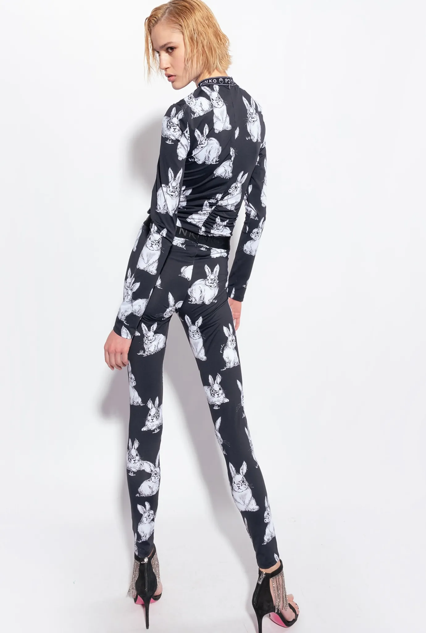 Tailleurs Et Ensembles|PINKO Leggings A Lapins Noir/Gris/Blanc