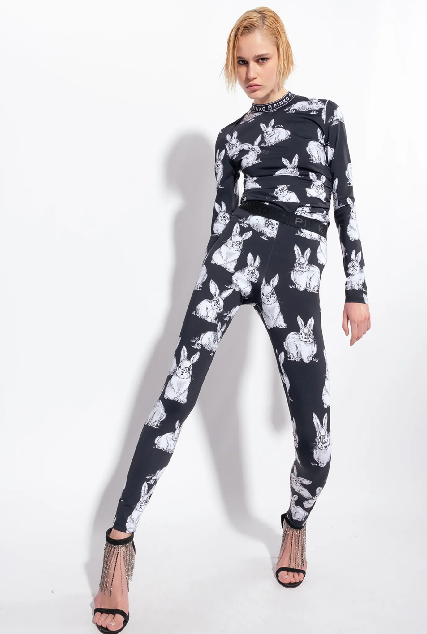Tailleurs Et Ensembles|PINKO Leggings A Lapins Noir/Gris/Blanc