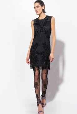 Tailleurs Et Ensembles|PINKO Leggings En Tulle A Broderie Facon Tatouage Noir Limousine