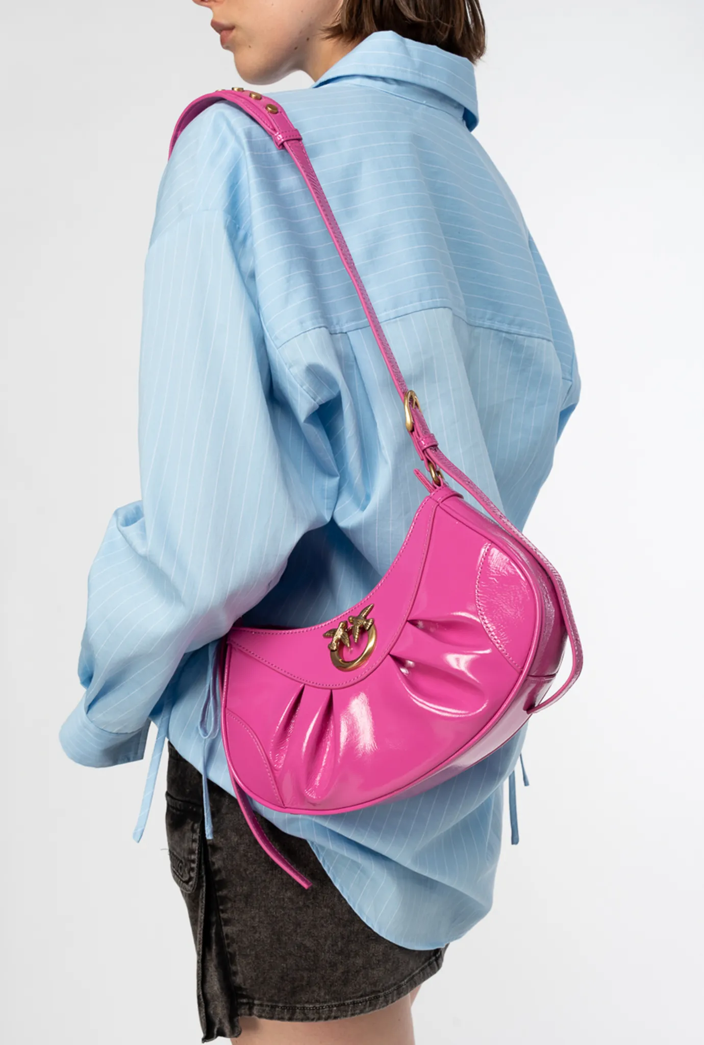 Sacs À Bandoulière|PINKO Love Bag Bon Bon Crossbody En Cuir Verni Rose Pinko-Or Antique