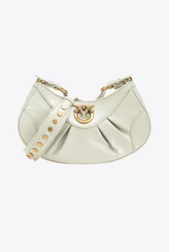 Sacs À Bandoulière|PINKO Love Bag Bon Bon Crossbody En Cuir Verni Gris Manchot-Or Antique