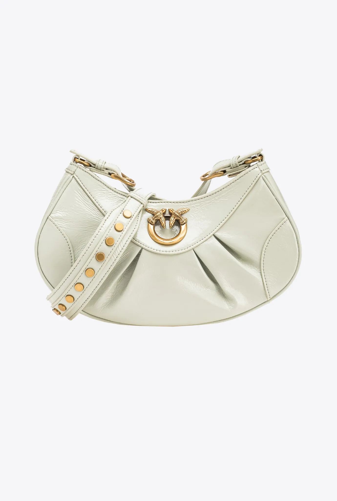 Sacs À Bandoulière|PINKO Love Bag Bon Bon Crossbody En Cuir Verni Gris Manchot-Or Antique