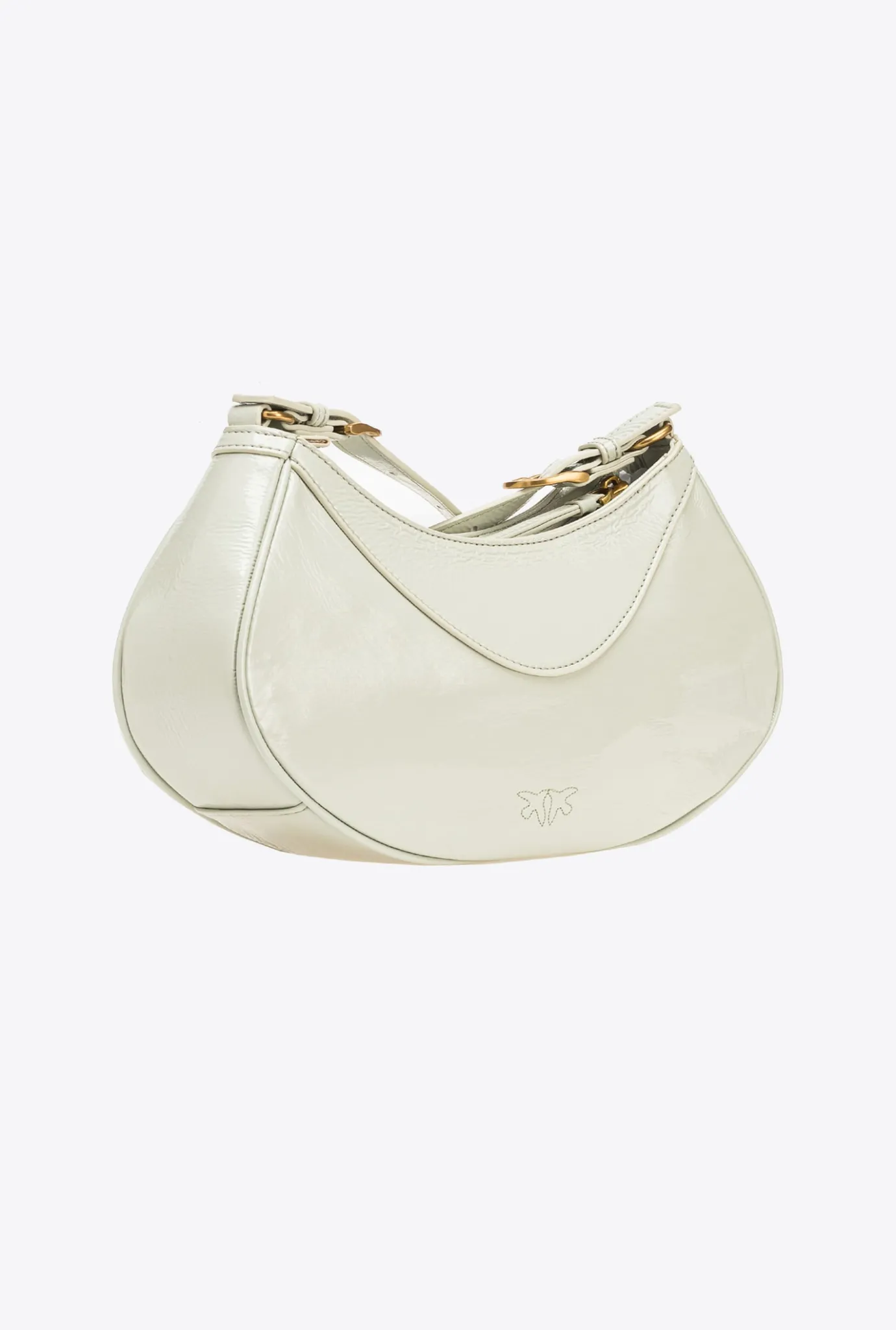 Sacs À Bandoulière|PINKO Love Bag Bon Bon Crossbody En Cuir Verni Gris Manchot-Or Antique