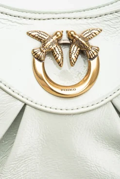 Sacs À Bandoulière|PINKO Love Bag Bon Bon Crossbody En Cuir Verni Gris Manchot-Or Antique