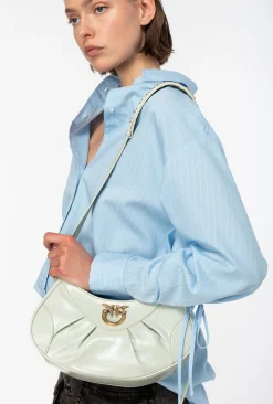 Sacs À Bandoulière|PINKO Love Bag Bon Bon Crossbody En Cuir Verni Gris Manchot-Or Antique
