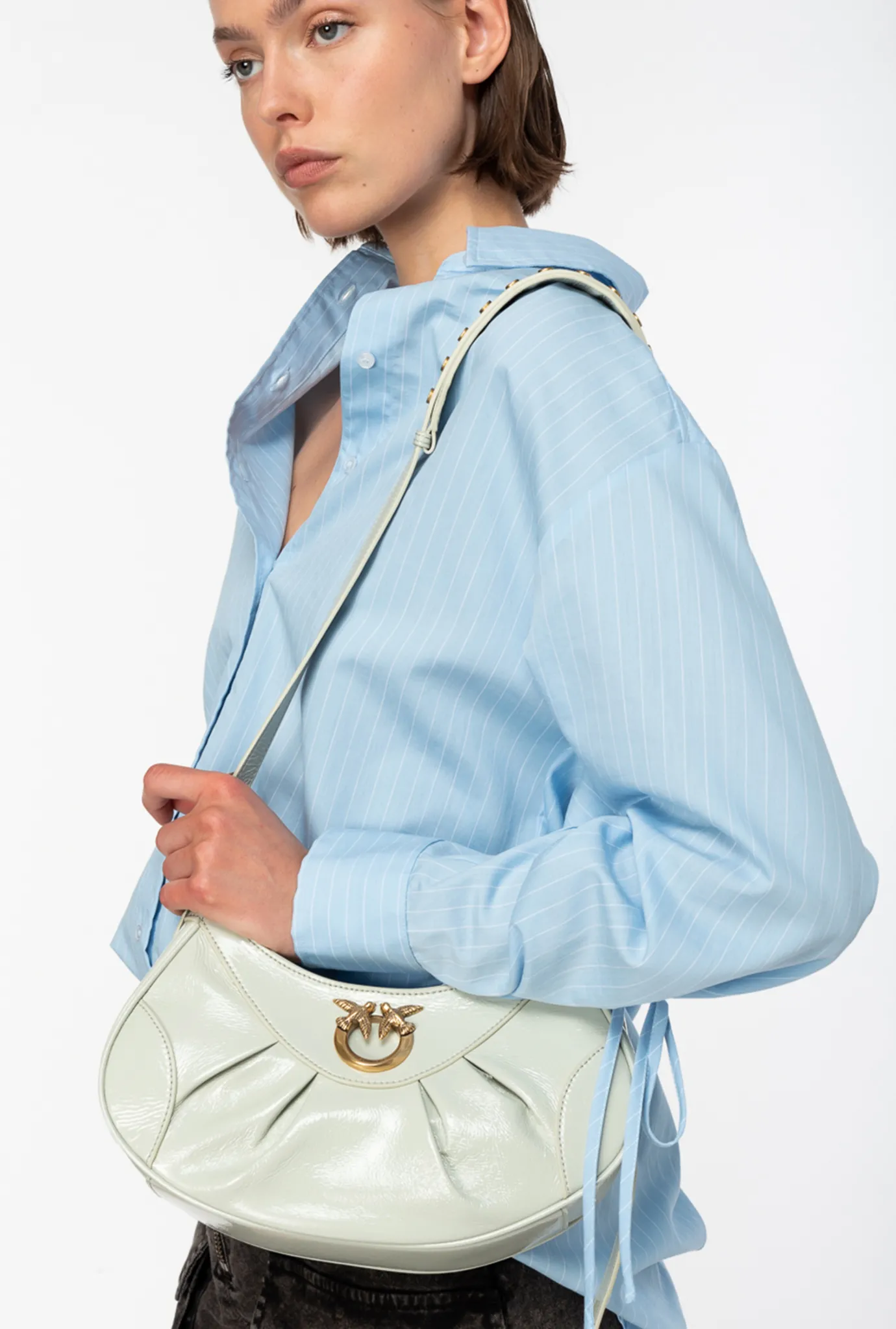 Sacs À Bandoulière|PINKO Love Bag Bon Bon Crossbody En Cuir Verni Gris Manchot-Or Antique