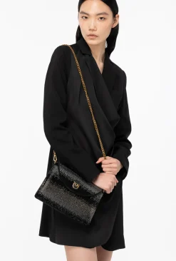 Sacs De Soirée|PINKO Love Bag Soft Envelope Full Strass Noir-Vieil Or