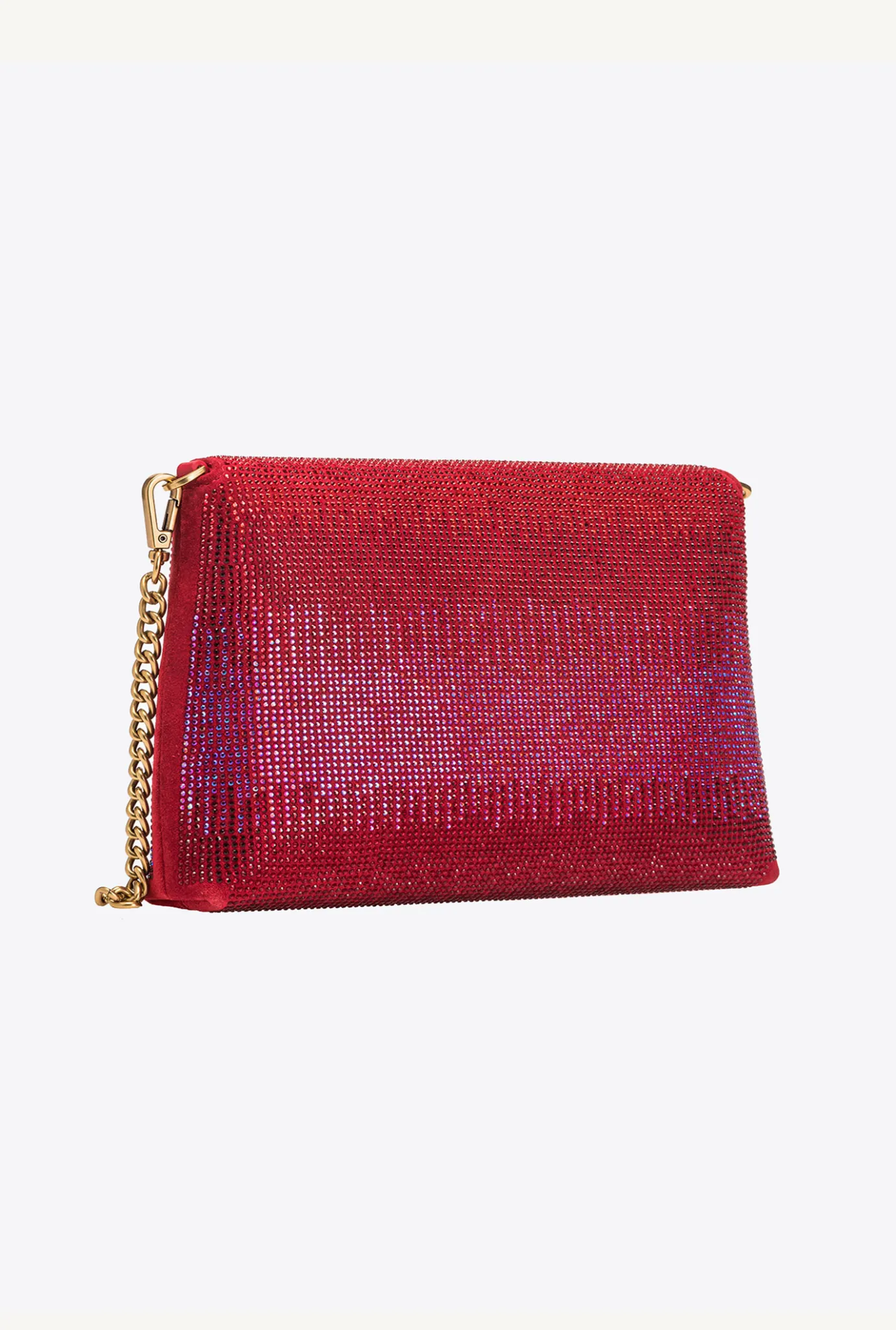 Sacs De Soirée|PINKO Love Bag Soft Envelope Full Strass Rouge Grenat-Or Antique