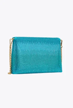 Sacs De Soirée|PINKO Love Bag Soft Envelope Full Strass Turquoise-Or Antique