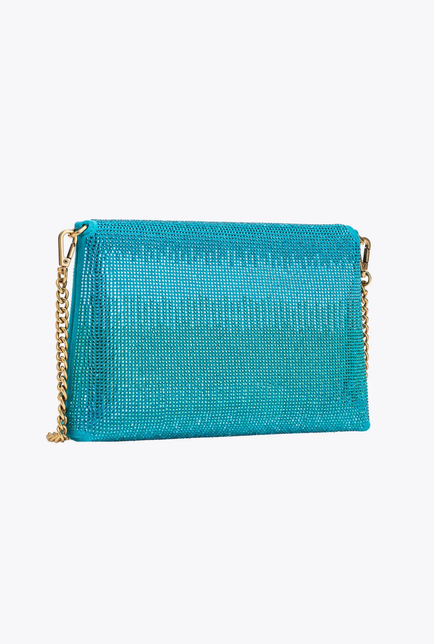 Sacs De Soirée|PINKO Love Bag Soft Envelope Full Strass Turquoise-Or Antique